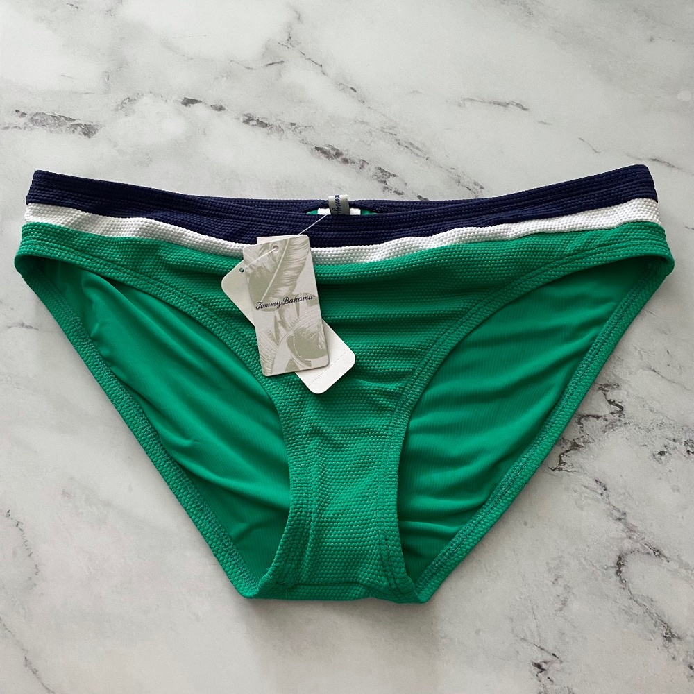 Tommy Bahama Mare Navy Green Island Cay Colorblock Hipster Swim Bikini Bottom